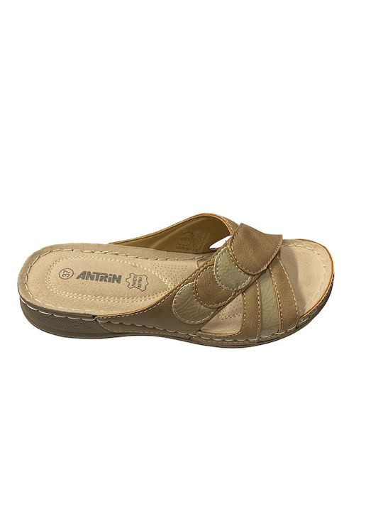 Antrin Leder Flache Sandalen für Damen in Beige...