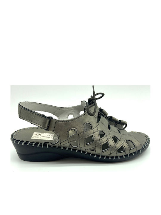 Leather Women's Flat Sandals Anatomic in Gray Color