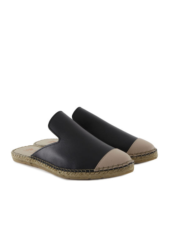 Flach Leder Mules in Schwarz Farbe