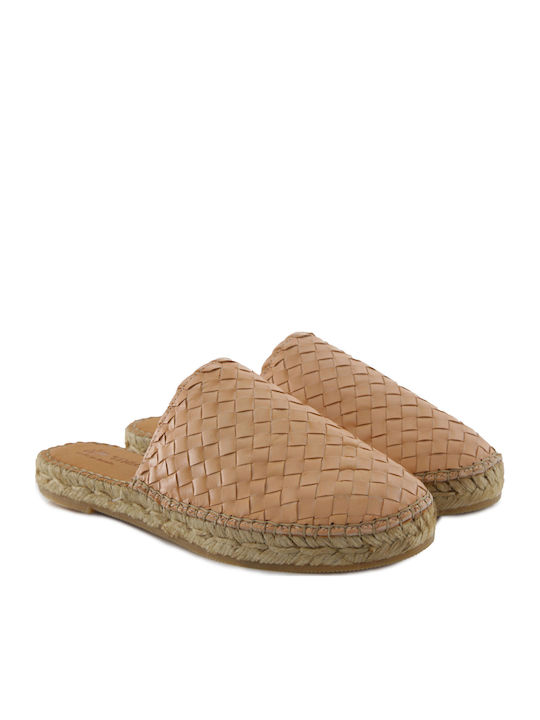 Flat Δερμάτινα Mules σε Μπεζ Χρώμα