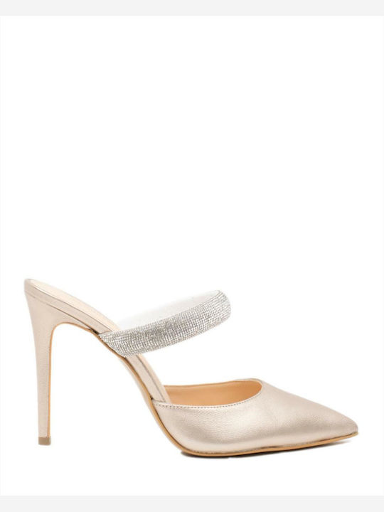 Mules with Thin High Heel in Beige Color