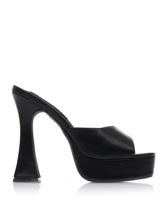 Mules with Chunky High Heel in Black Color