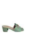 Mules mit Chunky Hoch Absatz in Grün Farbe
