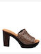 Leather Mules with Heel in Beige Color