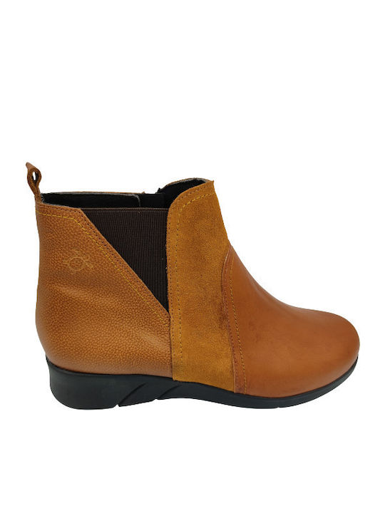 Leather Women's Ankle Boots Platform Tabac Brown