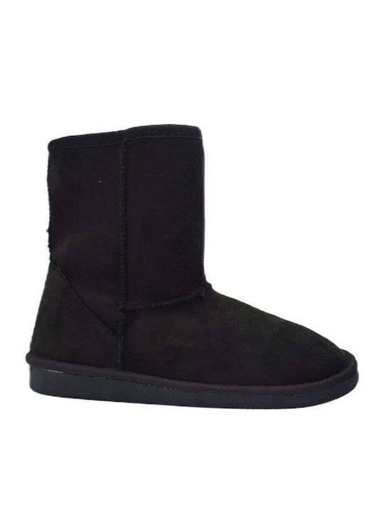 Suede Γυναικεία Μποτάκια με Γούνα Μαύρα