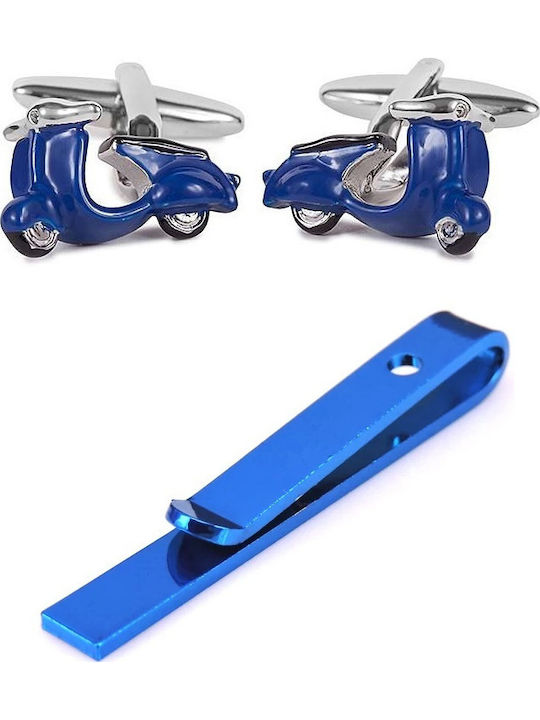 Vespa Set Ανδρικά Μανικετόκουμπα από Ατσάλι σε Μπλε Χρώμα