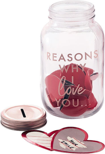 Glass Vase Foil Hearts Reasons Why I Love You 9x18cm Gingerray
