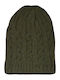 Beanie Γυναικείος Σκούφος με Πλεξούδες σε Χακί χρώμα