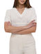 Women's Summer Blouse Short Sleeve with V Neckline White