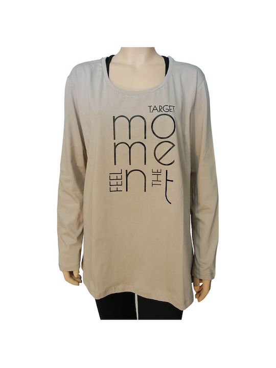 Damen Bluse Baumwolle Langärmelig camel