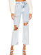 High Rise Women's Jean Pants with Rips in Boyfriend Fit Purple