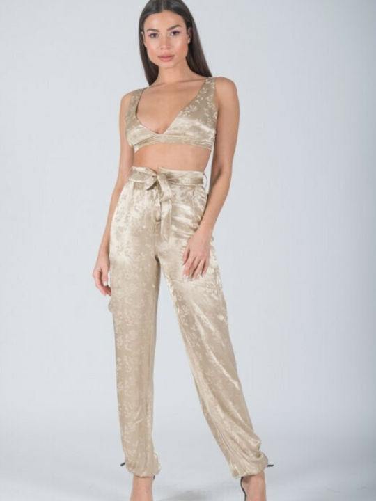 Women's Fabric Trousers Gold