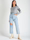 High Waist Women's Jean Trousers with Rips in Wide Line