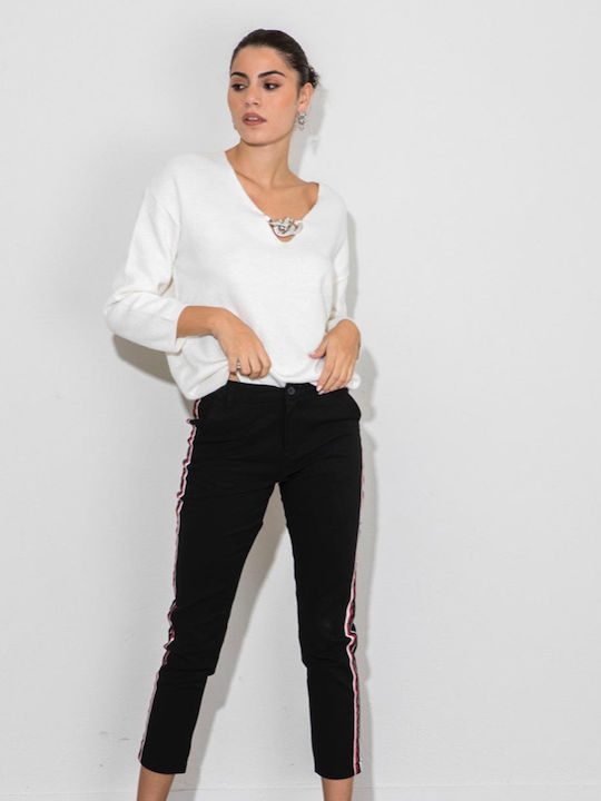 Cento Fashion Γυναικείο Υφασμάτινο Παντελόνι Ριγέ Μαύρο.