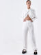 Women's Fabric Trousers in Straight Line Off-white.