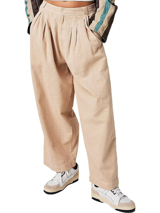 Free People Women's Fabric Capri Trousers Beige