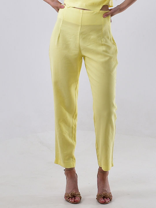 Women's Fabric Trousers Straight Line Yellow