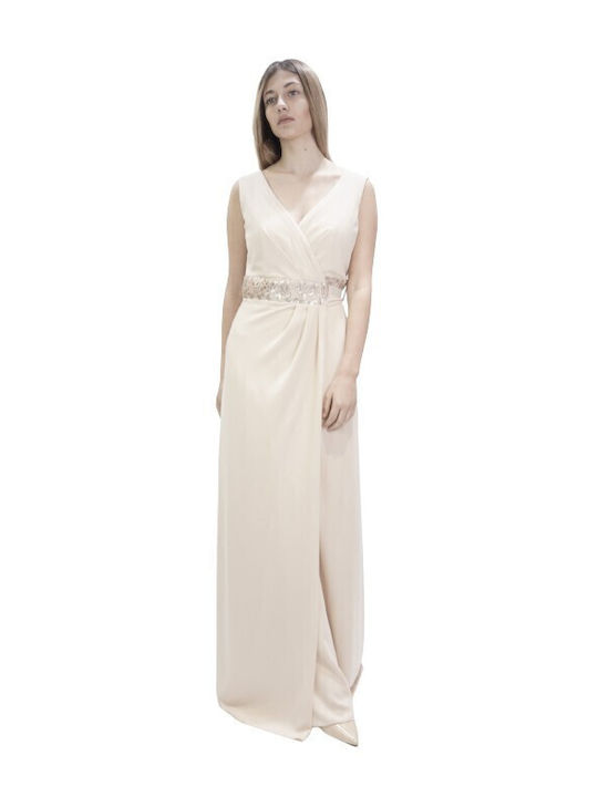 Summer Maxi Dress for Wedding - Christening with Beige Lace