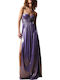 Summer Maxi Evening Strapless Wrap Dress Purple