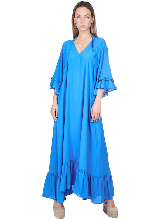 Maxi Damenkleid mit Rüschen Blauer