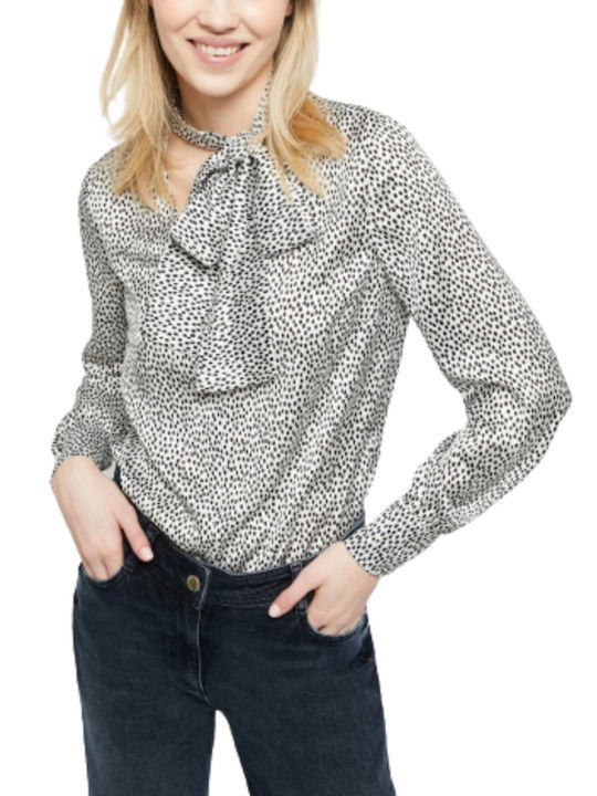 Langärmelig Damen Hemd White Polka Dot