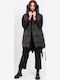 Women's Long Puffer Jacket for Winter with Hood Black