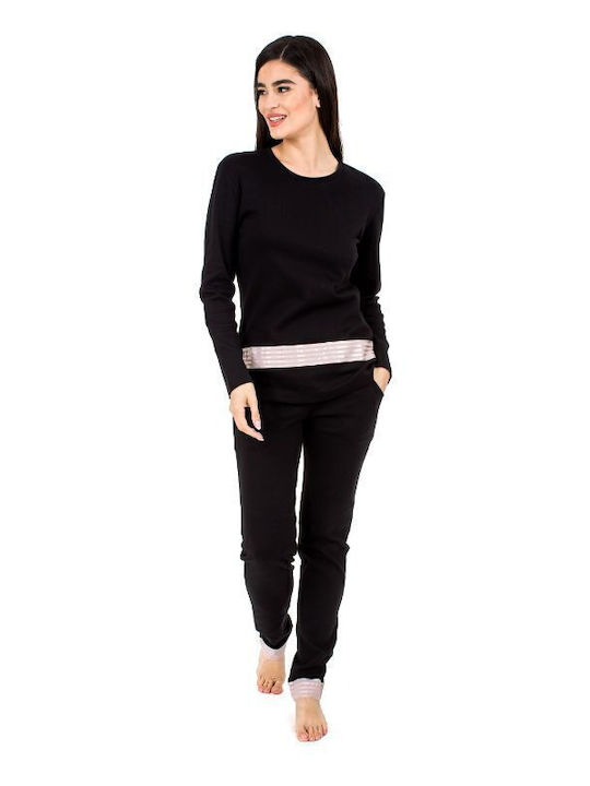Amelie Winter Damen Pyjama-Set Black, Pink