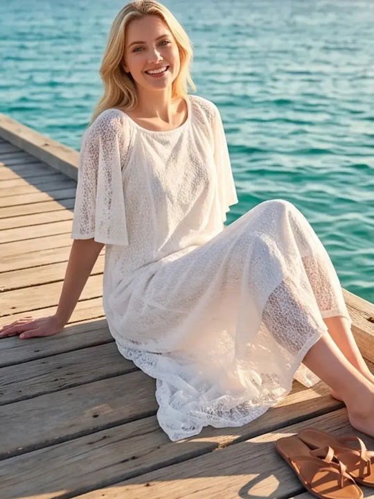 Platinum Fashion Γυναικείο Μακρύ Φόρεμα Παραλίας Άσπρο