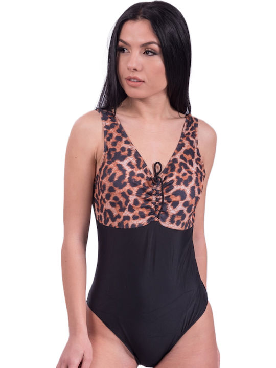 Damen Schwarz Ein Stück Badeanzug Klassisch Große Größen Plus Size Leopard 1032