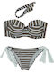 Underwire Bikini Set Strapless Top & Slip Bottom with Detachable Straps Striped