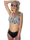 Underwire Bikini Set Triangle Top & Slip Bottom Black Animal Print