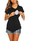Short Sleeve Nursing Top Black Buttons