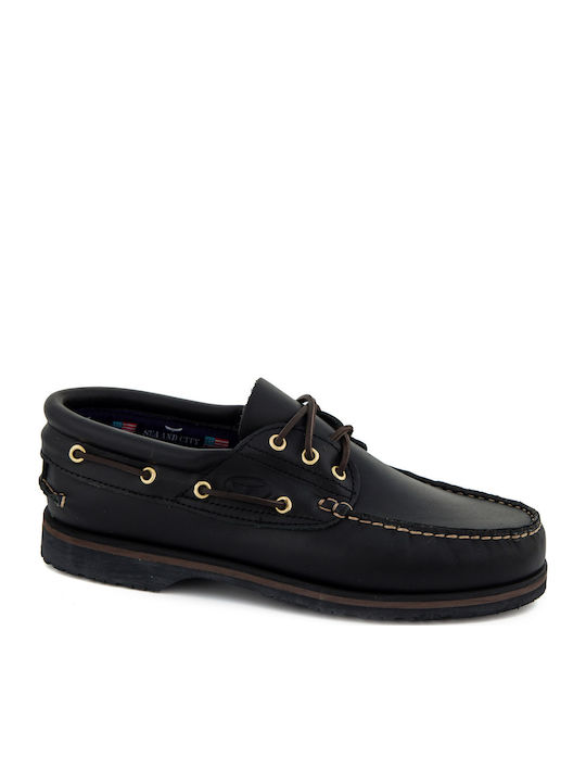 Sea City Δερμάτινα Ανδρικά Boat Shoes σε Μαύρο Χρώμα