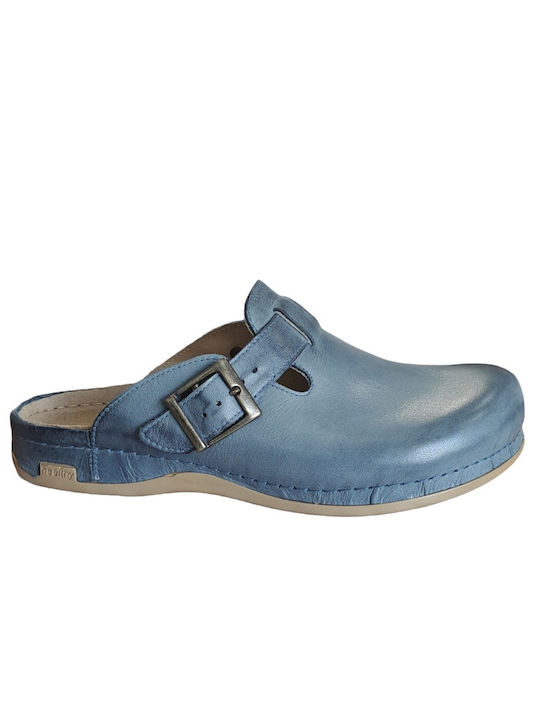 Leon Men's Leather Anatomic Clogs Blue