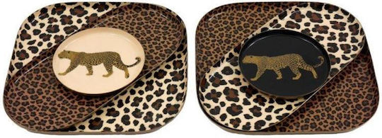 Atmosphera Leopard Print Διακοσμητική Πιατέλα Μεταλλική Καφέ 21x21x10εκ.