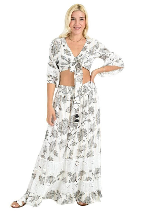 Potre Set mit Maxi Rock Blumen Black