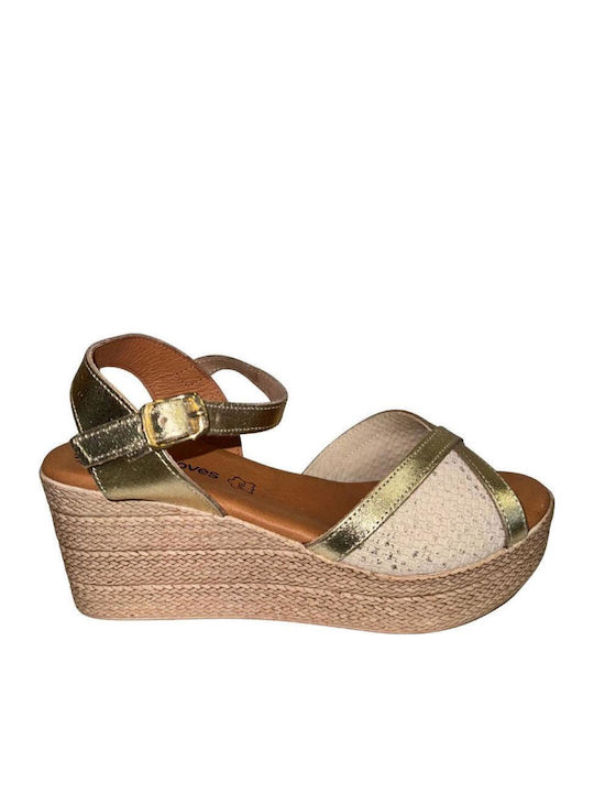 Women's Leather Ankle Strap Platforms Beige