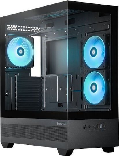 Chieftec VISTA Gaming Midi-Turm Computergehäuse mit Seitenfenster und ARGB-Beleuchtung Schwarz