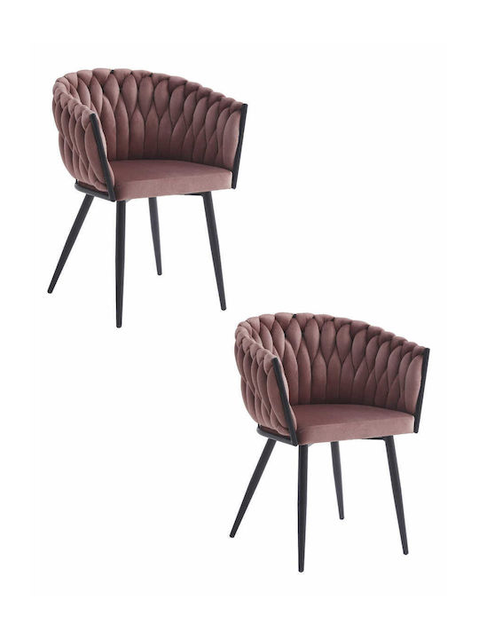 Dining Room Velvet Chair Dark Pink 68x53x63cm 2pcs