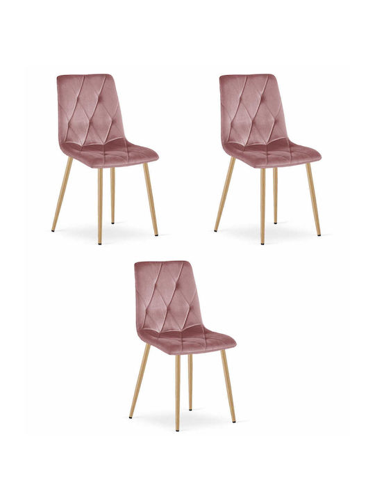 Kitchen Velvet Chair Pink Velvet 67.5x59x58cm 3pcs