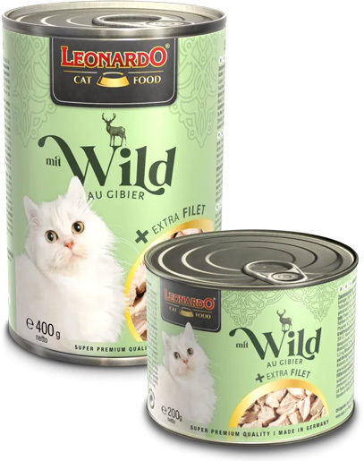 Leonardo Wet Food for Adult Cats in Cans with Bushmeat, Deer, Chicken, Meat, Salmon and Liver 400gr
