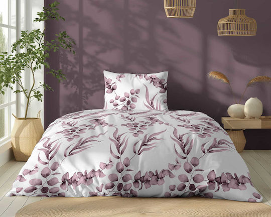 Detexpol Σετ Παπλωματοθήκη Βαμβακερή 140x200cm Μονή με Μαξιλαροθήκη Ροζ