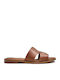 Leather Women's Flat Sandals in Tabac Brown Color