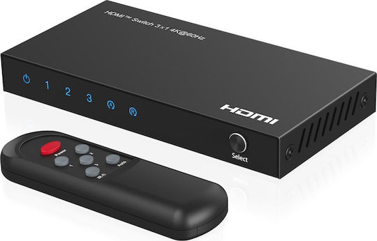 Microconnect Hdmi Switch 3x1 4k@60hz Hdcp 2.2 Remote Control Mc-hdmiswitch0301-4k