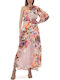 August Resortwear One Shoulder Maxi Dress Women August Μπεζ Ροζ Φουξια S23a5220-one-color