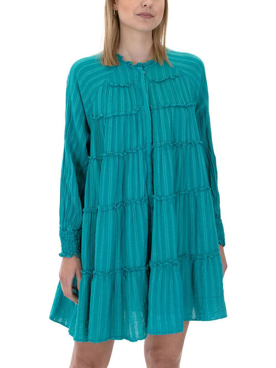 August Resortwear Longsleeve Mini Dress Women August Πρασινο S23a5160-emerald