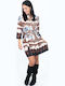 Jacquard Mini Dress with Brown Belt