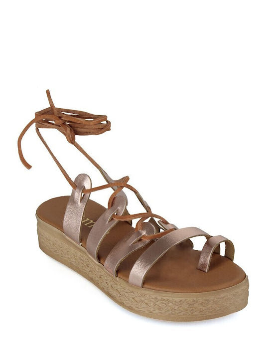 Bronze Δερμάτινο Χειροποίητο Flatform Σανδάλι Λ...