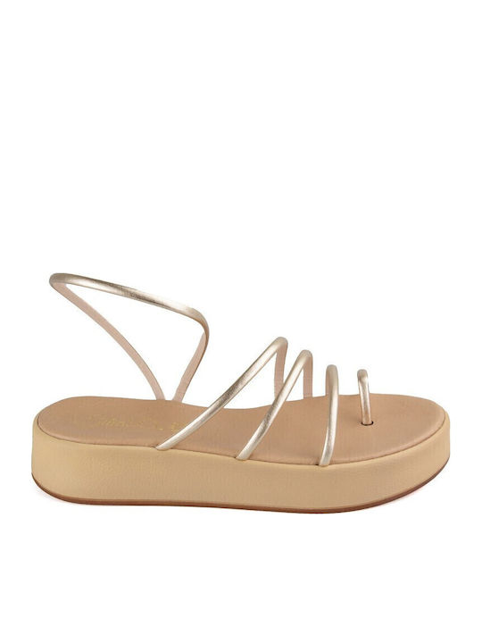 Sandale Casual Damă Flatform Din Piele Aurie Ha...